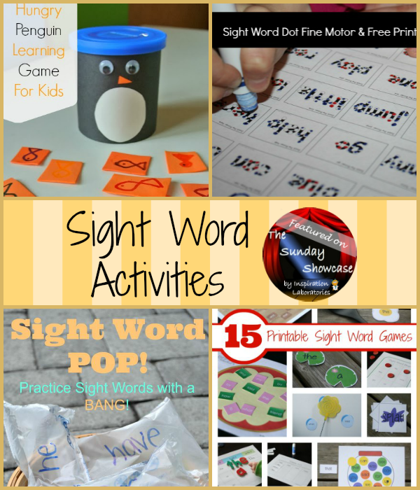 Sight Word Activities Featured on the Sunday Showcase at Inspiration Laboratories