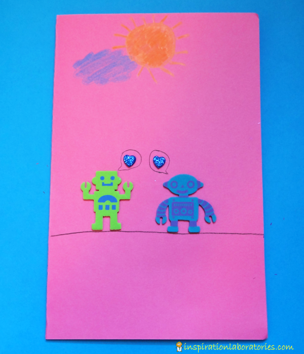 Robots and Glitter Valentine's Day Card
