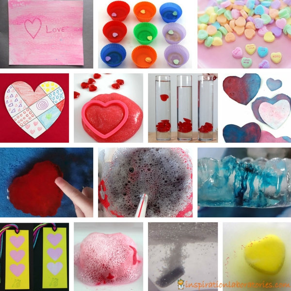 collage of valentine science experiments