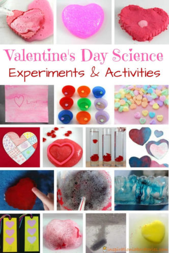 collage of valentine science experiments with text overlay Valentine's Day Science Experiment & Activities