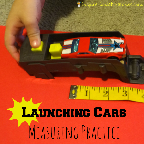 Launching Cars Measuring Practice - an easy to set up, quick play idea that practices number recognition and measuring skills.