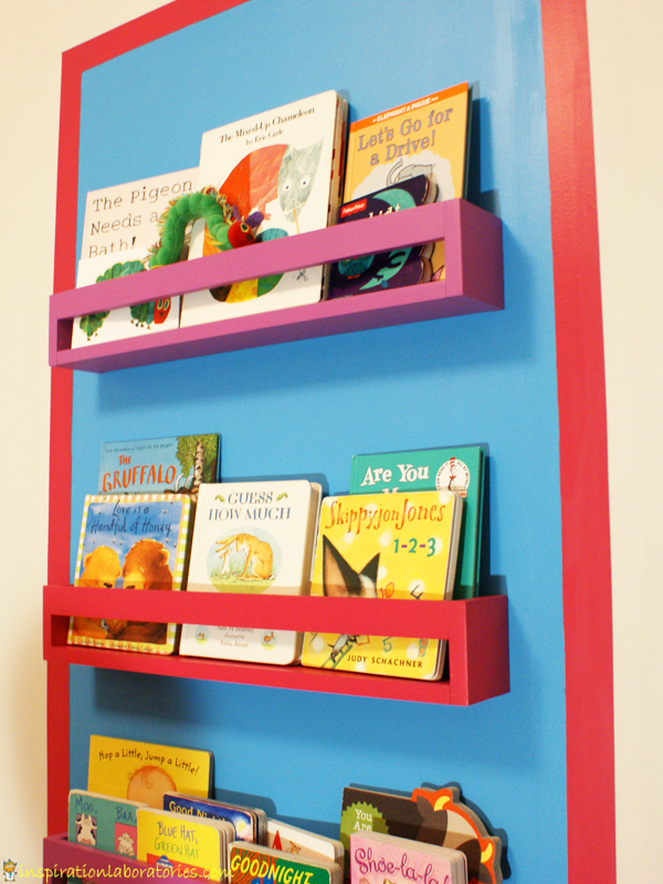 Colorful Bookshelves and Painted Wall Border