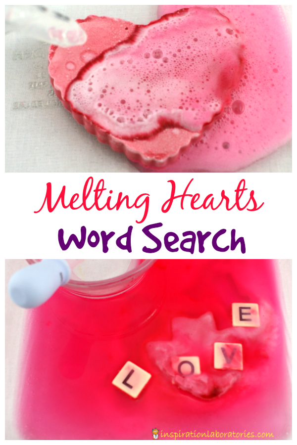 Melting Hearts Word Search - combine a fun fizzy science activity with a cool reading game.