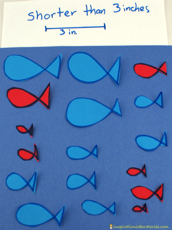One Fish Two Fish Red Fish Blue Fish Size Sorting - a fun way to practice measuring and sorting by size