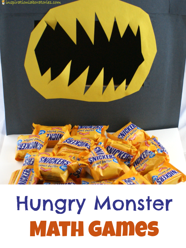 Hungry Monster Math Games sponsored by Snickers. #WhenImHungry. Practice counting, addition, and comparing number values after making a monster craft.