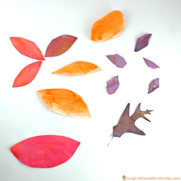 Baking soda and vinegar painted leaves are a fun way to combine science and art!