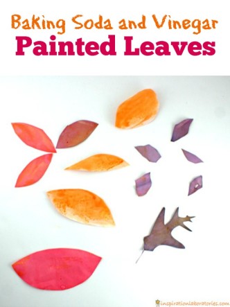 Baking soda and vinegar painted leaves are a fun way to combine science art!