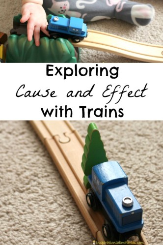 Use trains to explore cause and effect with your toddler.