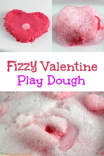 Fizzy Valentine Play Dough - photo shows a pink heart-shaped play dough that fizzes and bubbles when you add vinegar.