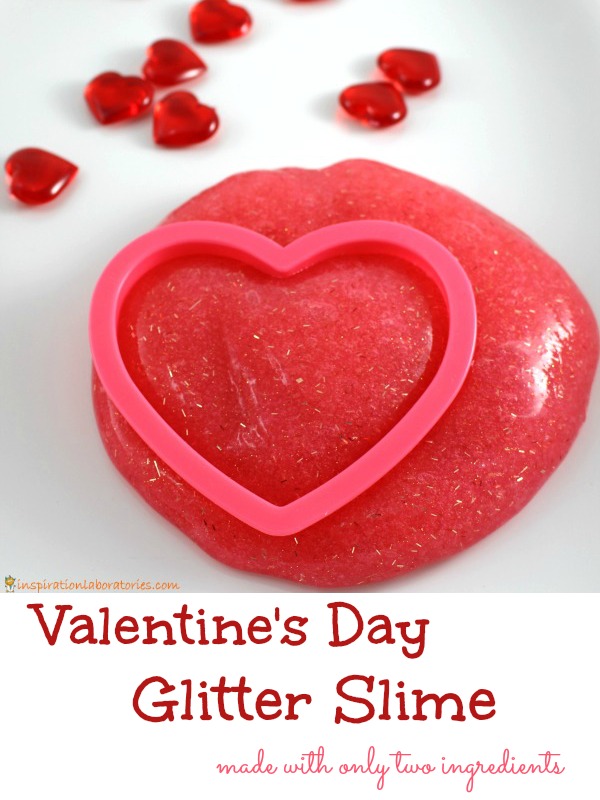 Valentine's Day Glitter Slime - made with only two ingredients!