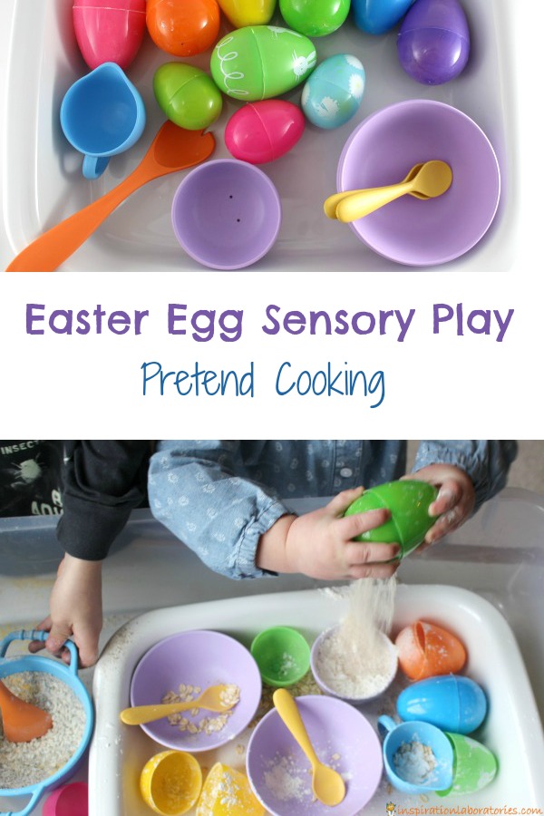 Use plastic Easter eggs for pretend cooking sensory play.