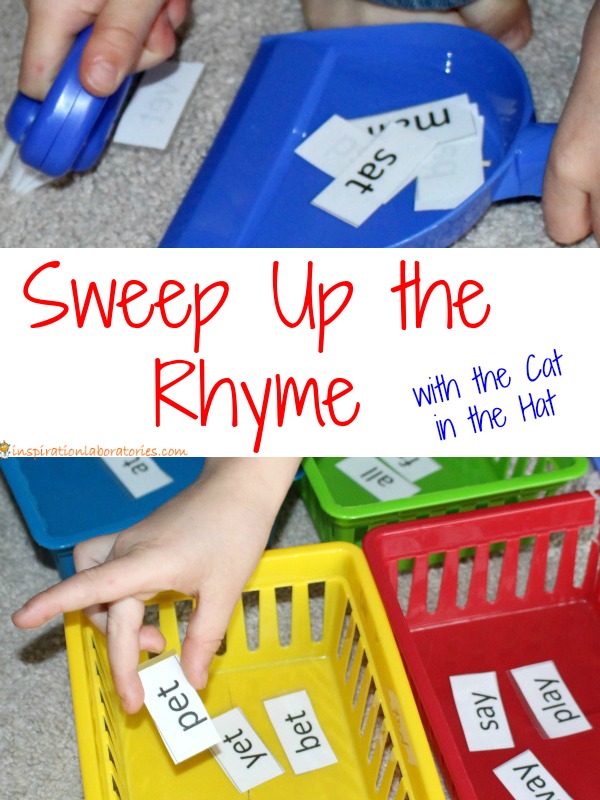 Sweep Up the Rhyme - a fun Cat in the Hat inspired rhyming game