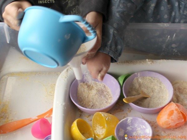 Use plastic Easter eggs for pretend cooking sensory play.