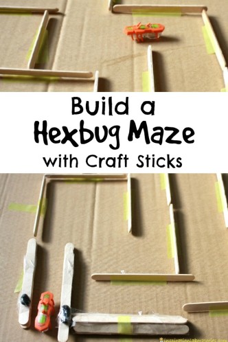 Challenge your kids to build a hexbug maze with craft sticks.