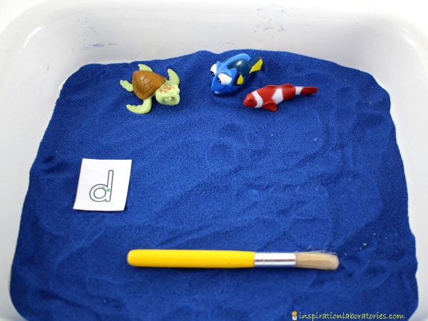 Use a Finding Dory Sensory Writing Tray to practice lowercase letter formation.