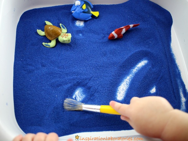 Use a Finding Dory Sensory Writing Tray to practice pre-writing skills.