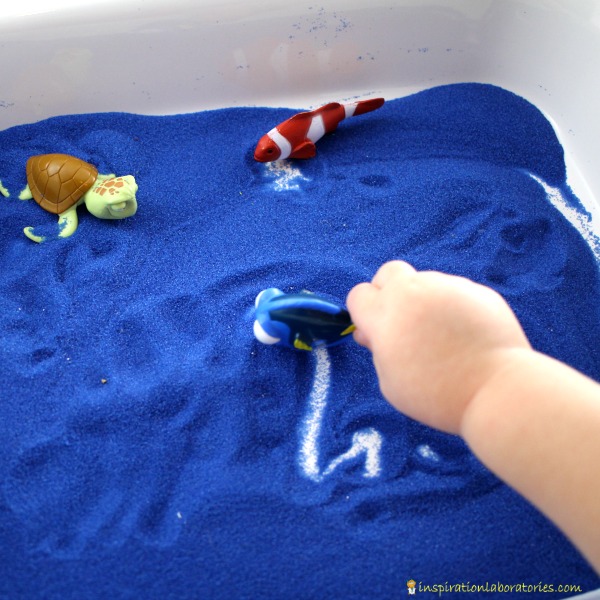 Use a Finding Dory Sensory Writing Tray to practice pre-writing skills.