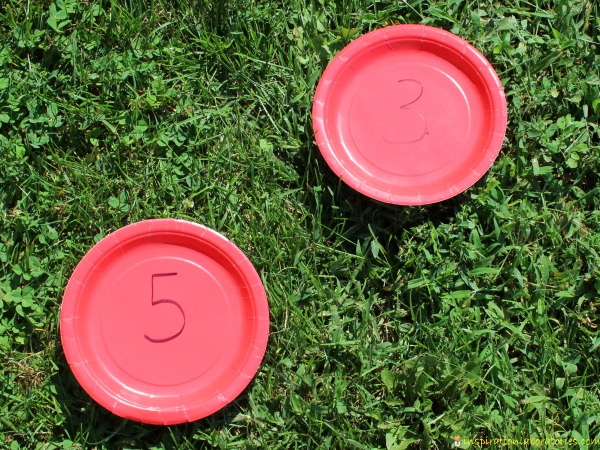 Use paper plates for this number run game.