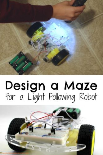 Design a maze for a light following robot. This is a great electronics and robotics project for kids.