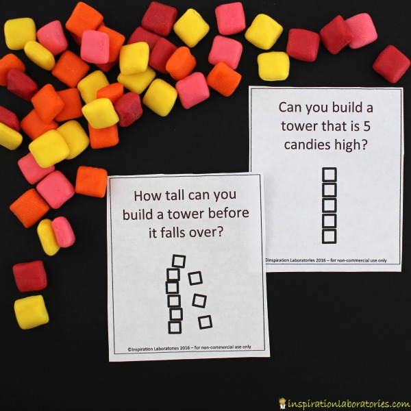 Use the candy building challenge cards for a fun STEM activity.