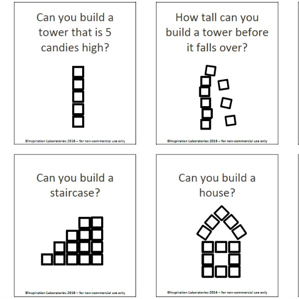 Print out these candy building challenge cards for a fun STEM activity.