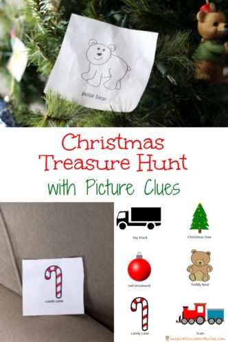 Go on a Christmas treasure hunt with picture clues. Even the youngest treasure hunters can play along!