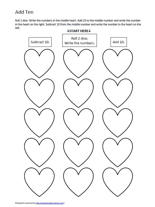 Play Add Ten - a Valentine's Day math game that practices adding and subtracting ten.