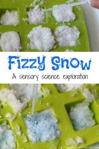 Fizzy snow is a fun sensory science exploration that kids will love.