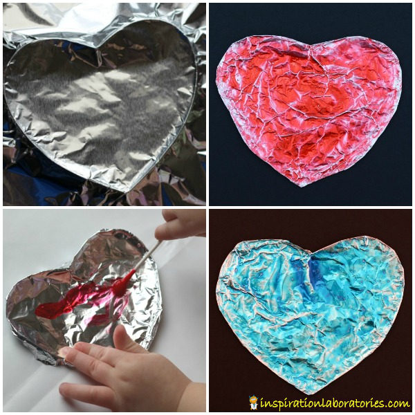 painted foil hearts valentine craft and science activity