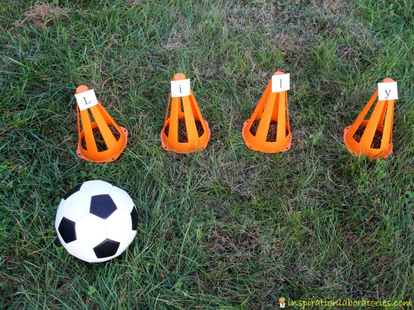 Practice name recognition with a fun soccer game.