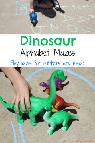Dinosaur Alphabet Mazes with play ideas for outdoors and inside.