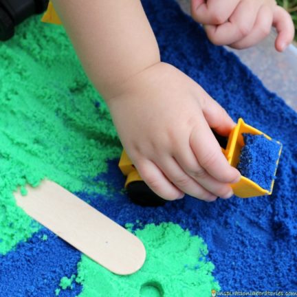 Construction Sensory Bin with DIY Kinetic Sand | Inspiration Laboratories