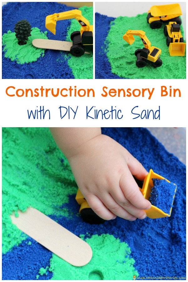 Construction Sensory Bin with DIY Kinetic Sand
