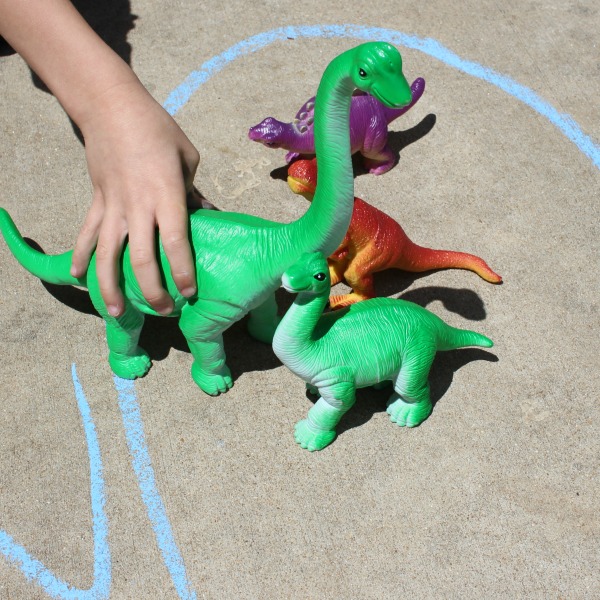 Take the dinosaurs outside for a fun way to practice learning the alphabet.