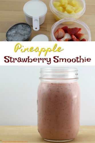 The addition of homemade coconut syrup makes this pineapple strawberry smoothie extra special. This fruity dessert is the perfect summertime treat..