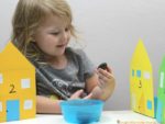House number sorting activity – use pretend play to practice number recognition, counting, and one to one correspondence