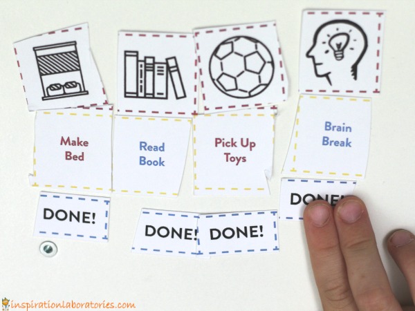 Help kids organize and break down tasks with an easy to make Velcro task chart.