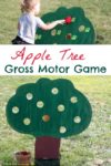 Play an apple tree gross motor game to get kids moving and practicing numbers. Homemade yarn apples add a special touch.