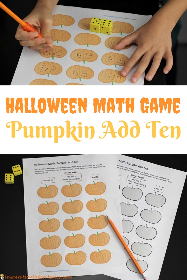 Play a fun Halloween Math Game. Pumpkin Add Ten practices adding and subtracting from any given number.