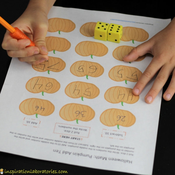 Pumpkin Add Ten is a Halloween math game that practices adding and subtracting tens.