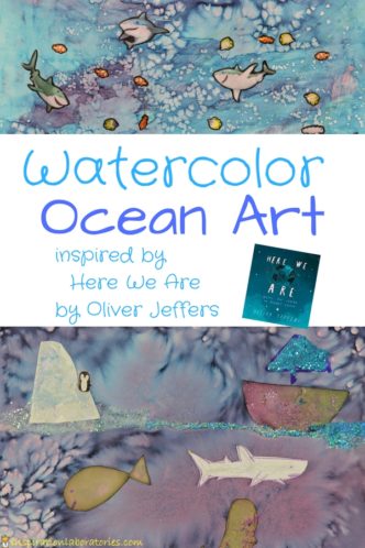 Create watercolor ocean art inspired by Here We Are by Oliver Jeffers.
