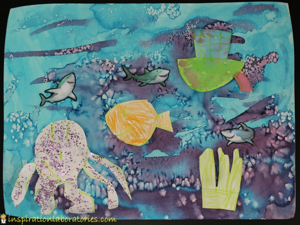 Create watercolor ocean art inspired by Here We Are by Oliver Jeffers.