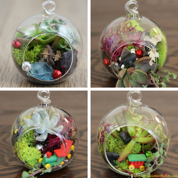 Terrarium ornaments are a great gift idea for gardeners and nature lovers. Perfect for grandmas. Make the terrariums with the kids for an extra special Christmas ornament. #terrarium #terrariumornament #christmasornament