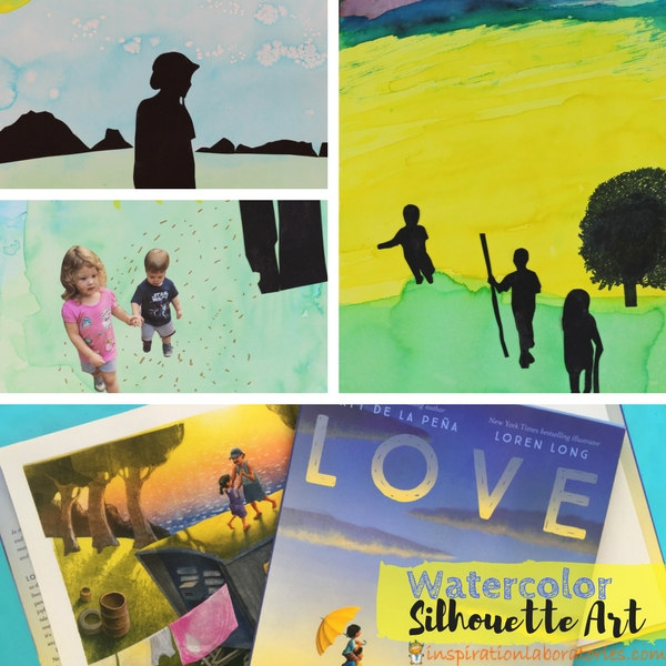 3 pieces of watercolor art with text overlay Watercolor Silhouette Art inspired by Love by Matt de la Peña