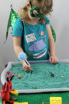 A dragon themed sensory writing tray is a fun way to practice pre-writing skills, letter formation, handwriting, and more!