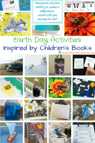 collage of Earth Day projects for kids with text overlay Earth Day Activities Inspired by Children's Books