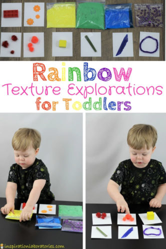toddler exploring colorful textures with text overlay Rainbow Texture Explorations for Toddlers