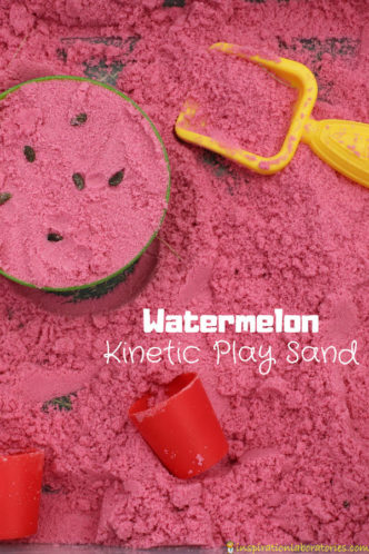 Make your own watermelon kinetic sand. It's squishable sensory fun with a fun summer theme. Perfect for working on fine motor skills and math skills.