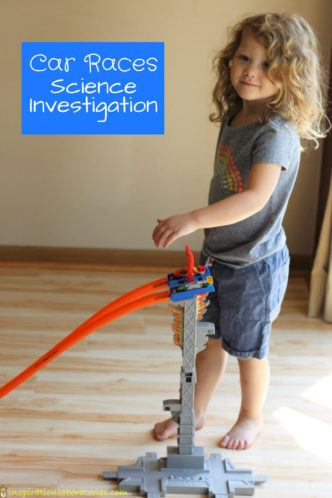 A car races science investigation is perfect for many ages. Preschoolers will love testing which cars are the fastest.