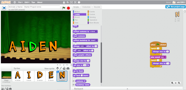 Animate a Name - a CS First activity from 4-H and Google | Inspiration  Laboratories